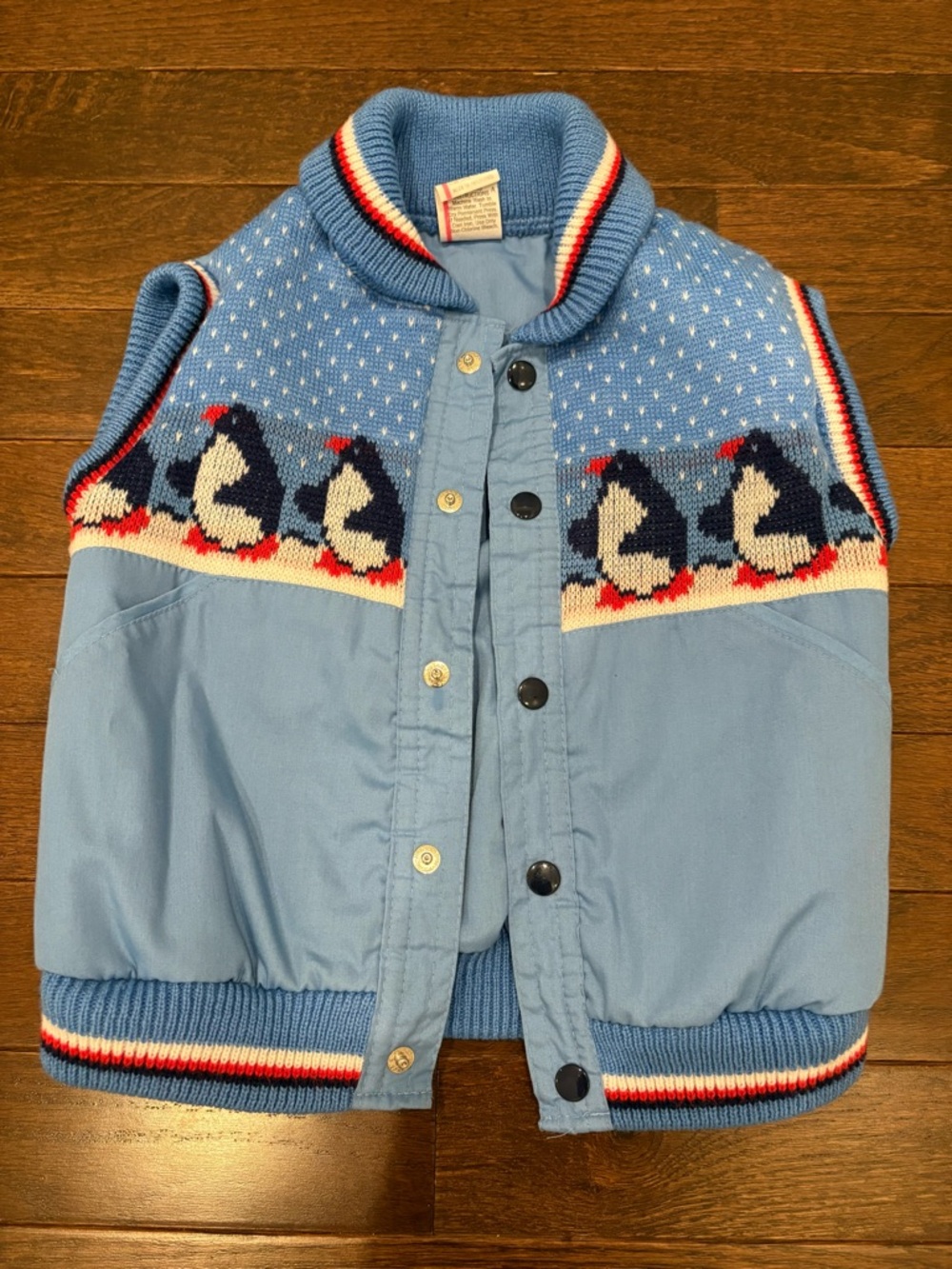 Vintage Kids R Us Penguin Vest 24M Blue Puffer Snap Knit Trim 80s 90s EUC - Picture 7 of 8